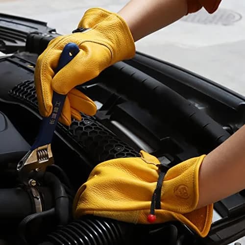 KKOYING Genuine Leather Work Gloves for Men & Women, XL (1.2mm Thickness) | Cowhide, Abrasion & Puncture Resistant thumbnail 2