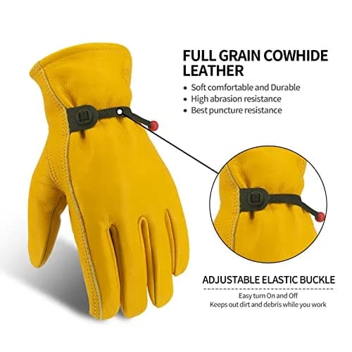 KKOYING Genuine Leather Work Gloves for Men & Women, XL (1.2mm Thickness) | Cowhide, Abrasion & Puncture Resistant thumbnail 3