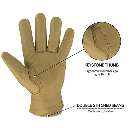 KKOYING Full Cowhide Leather Work Gloves XL | Waterproof, Adjustable Wrist, Puncture & Abrasion Resistant thumbnail 3