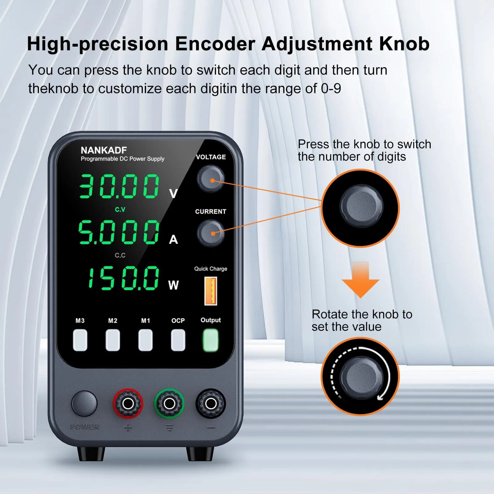 NANKADF Black 30V 5A DC Power Supply with Memory Presets & Encoder Knob - view 2
