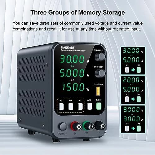 NANKADF DC Power Supply 30V 5A 150W | Variable Bench Power Supply with USB Quick-Charge & Memory Presets thumbnail 3
