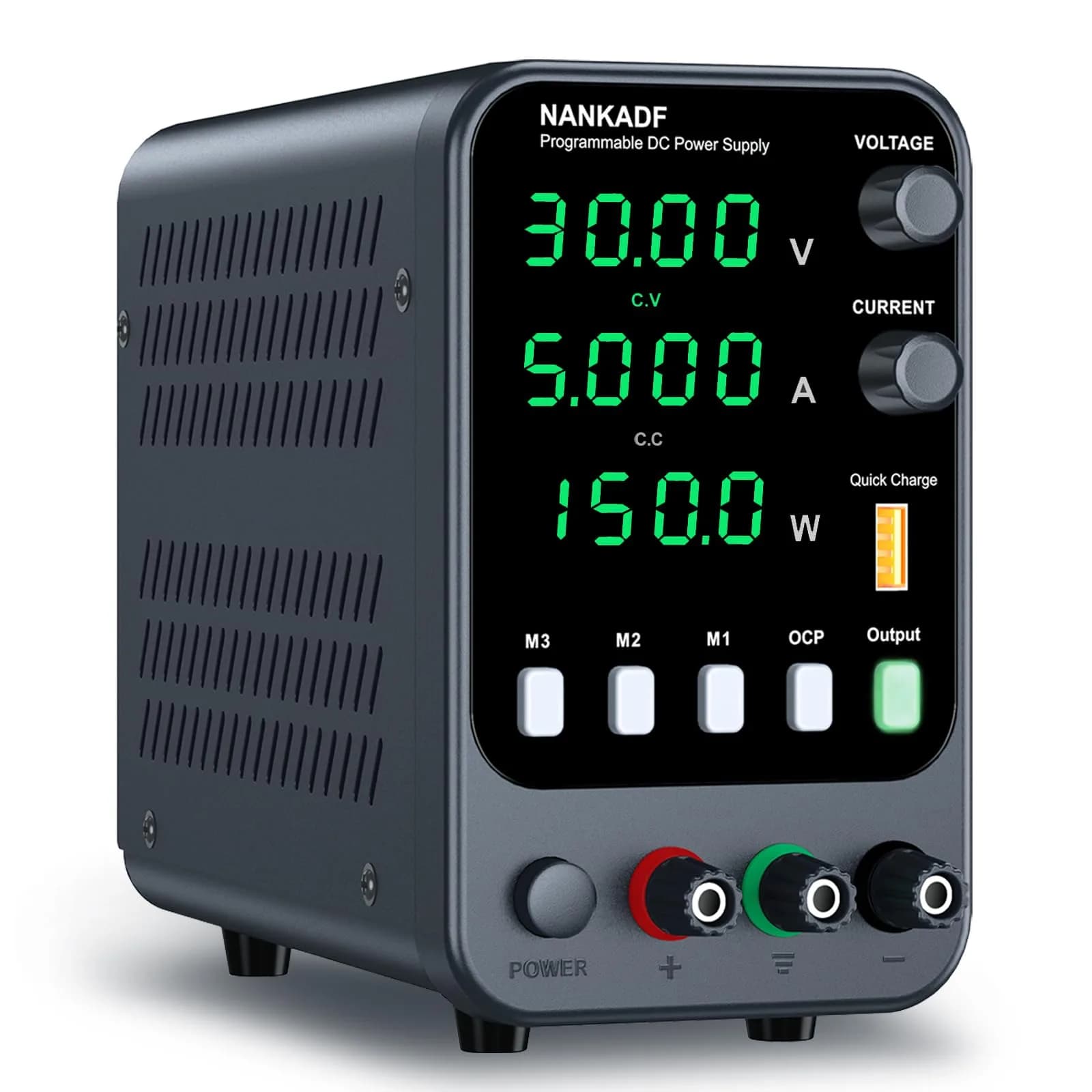 NANKADF 30V 10A Black DC Power Supply | Precise Encoder Knob & USB Quick-Charge — Black（Memory Presets） / 30V 5A