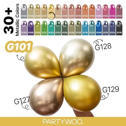 PartyWoo Gold Balloons 100pcs Assorted Sizes 5-18 Inch | Metallic Latex Party Decorations thumbnail 4