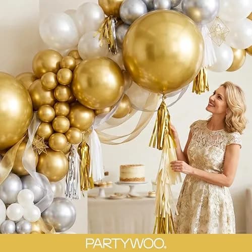 PartyWoo Gold Balloons 100pcs Assorted Sizes 5-18 Inch | Metallic Latex Party Decorations thumbnail 9