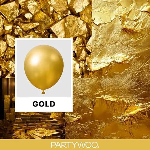 PartyWoo Gold Balloons 100pcs Assorted Sizes 5-18 Inch | Metallic Latex Party Decorations thumbnail 2