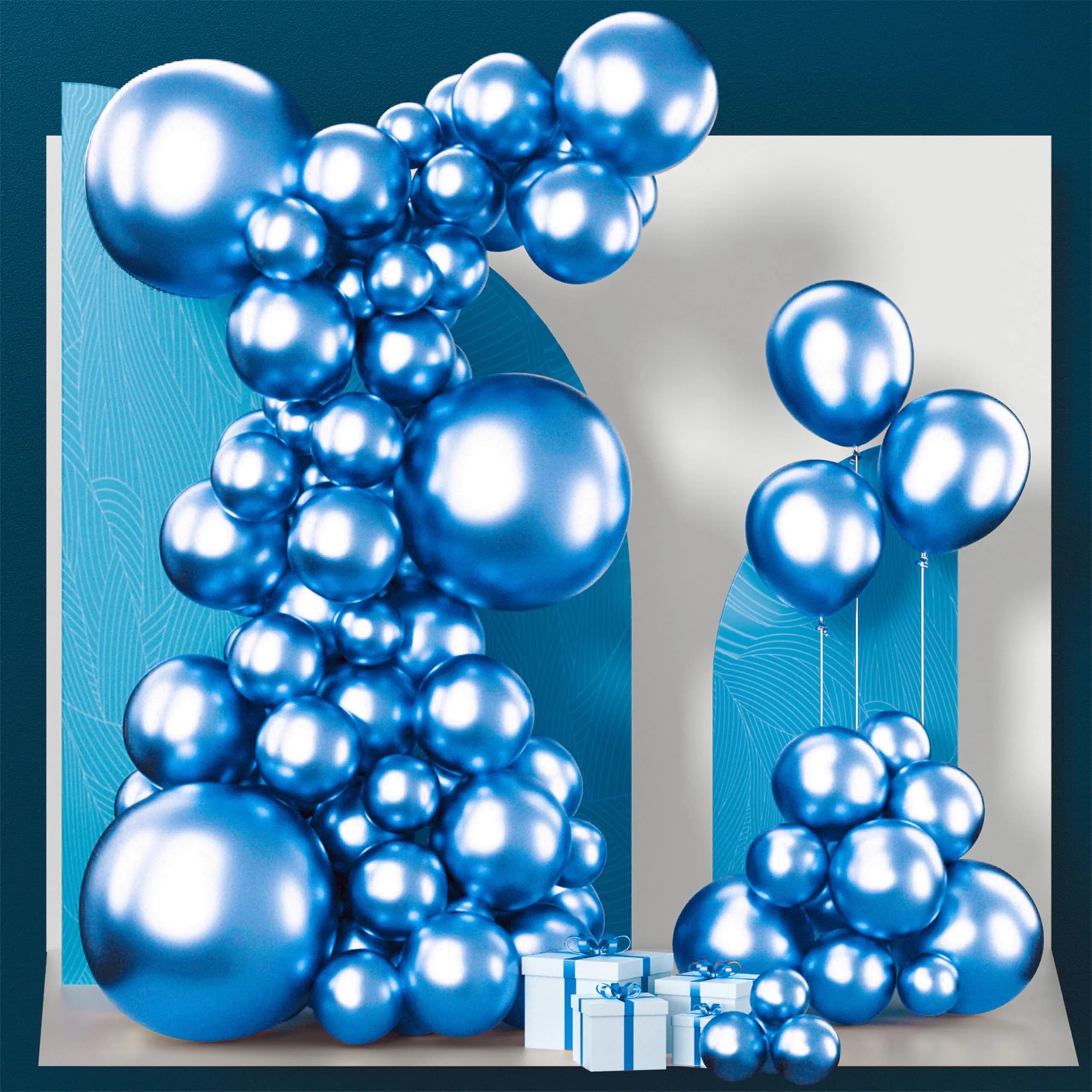 PartyWoo Metallic Blue Balloons 100pcs Chrome Blue Color Assorted Sizes | Thick Durable Latex for Parties