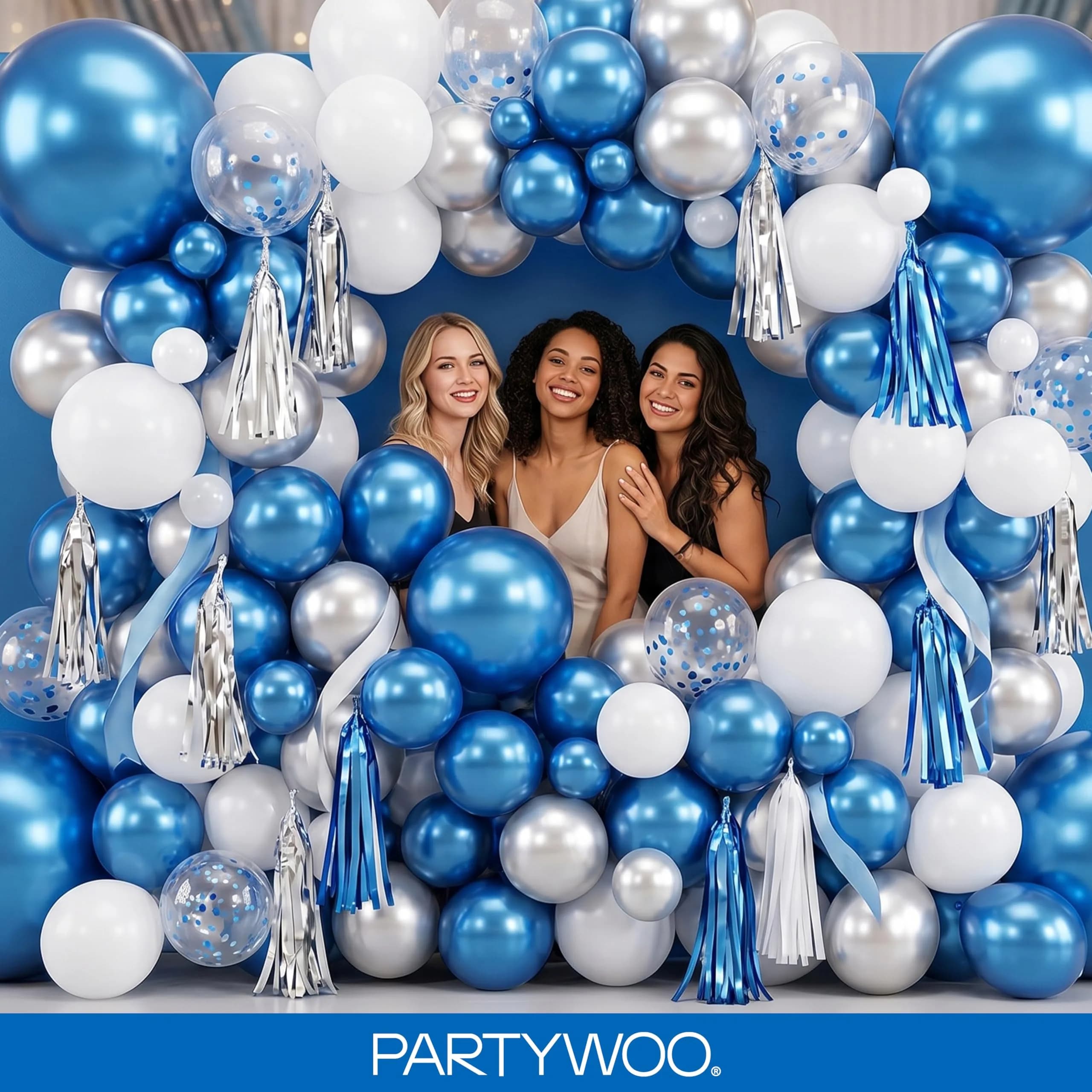 PartyWoo Metallic Blue Balloons 100pcs Chrome Blue Color Assorted Sizes | Thick Durable Latex for Parties - view 5
