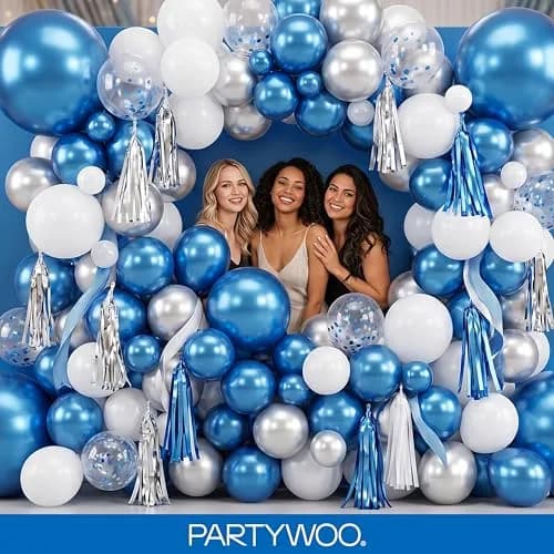 PartyWoo Metallic Blue Balloons 100pcs Chrome Blue Color Assorted Sizes | Thick Durable Latex for Parties thumbnail 5