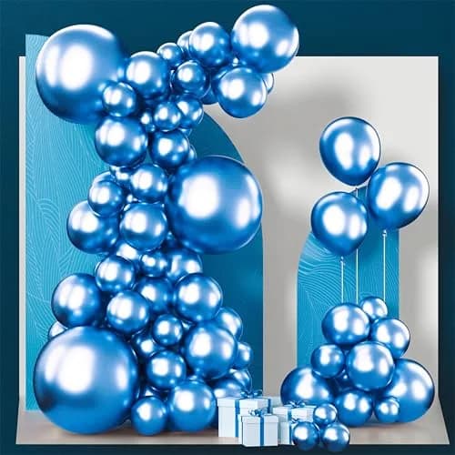 PartyWoo Metallic Blue Balloons 100pcs Chrome Blue Color Assorted Sizes | Thick Durable Latex for Parties thumbnail 1