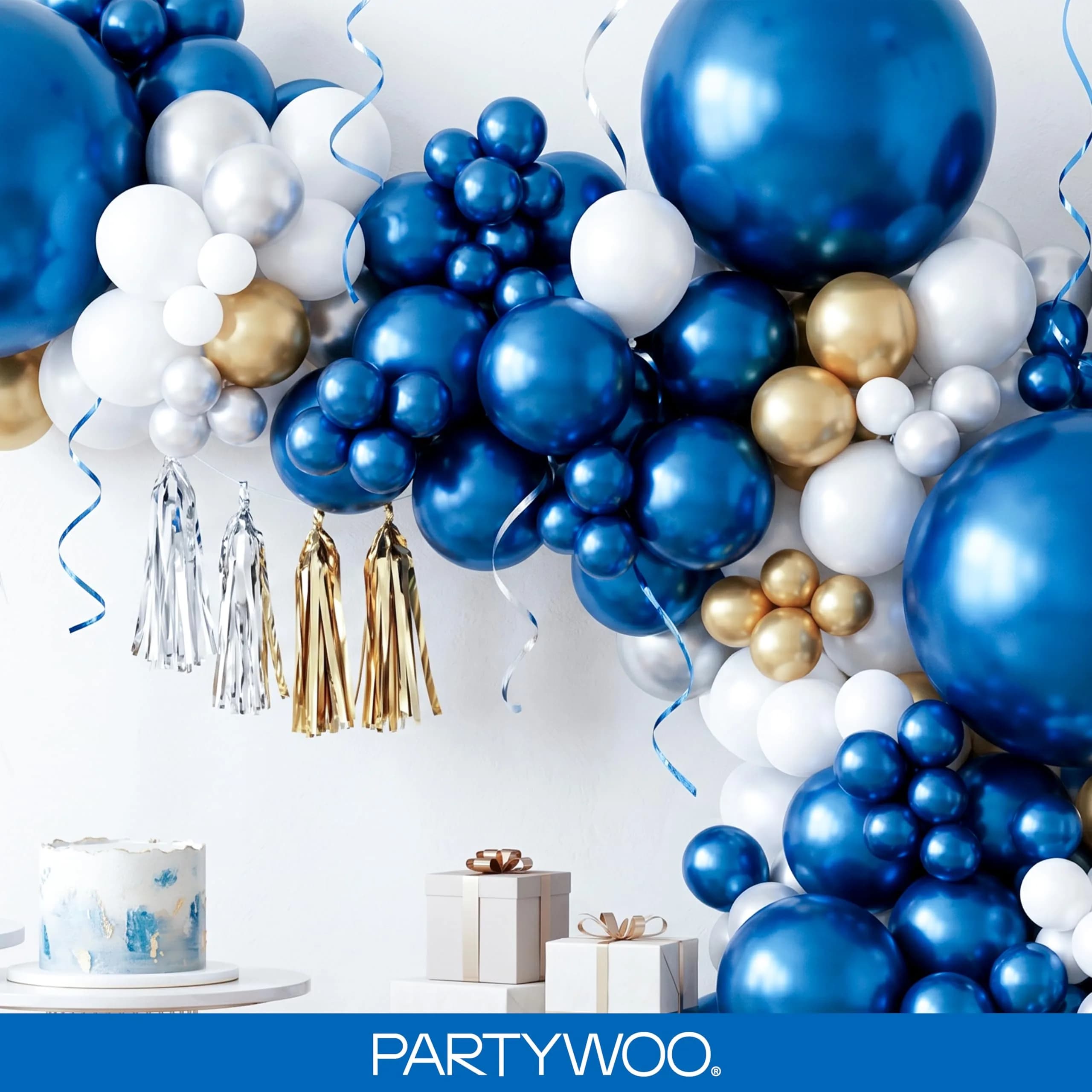 PartyWoo Metallic Blue Balloons 100pcs Chrome Blue Color Assorted Sizes | Thick Durable Latex for Parties - view 8
