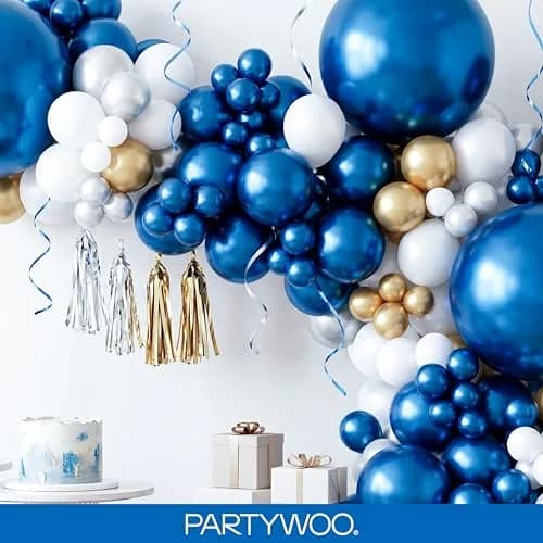 PartyWoo Metallic Blue Balloons 100pcs Chrome Blue Color Assorted Sizes | Thick Durable Latex for Parties thumbnail 8