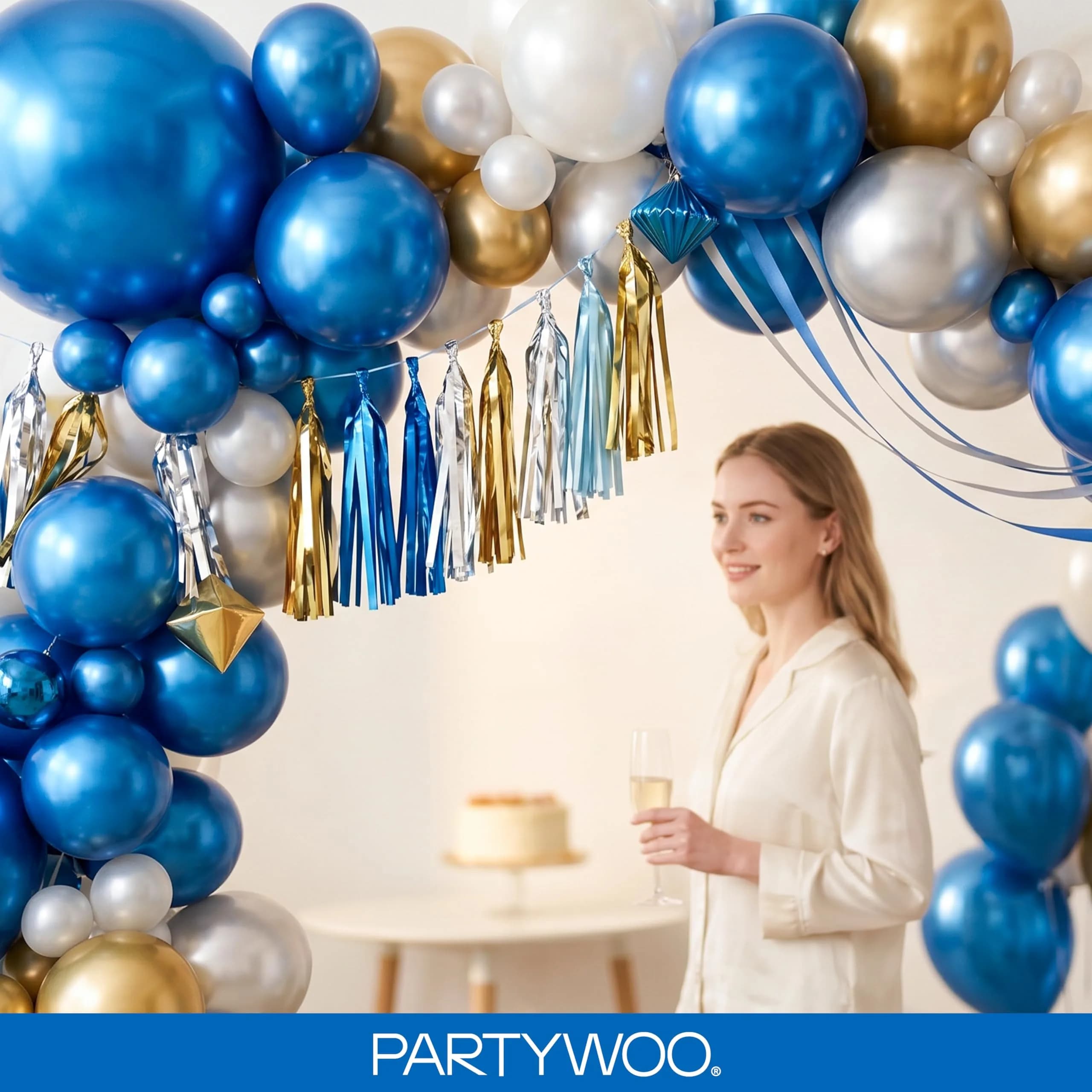 PartyWoo Metallic Blue Balloons 100pcs Chrome Blue Color Assorted Sizes | Thick Durable Latex for Parties - view 9