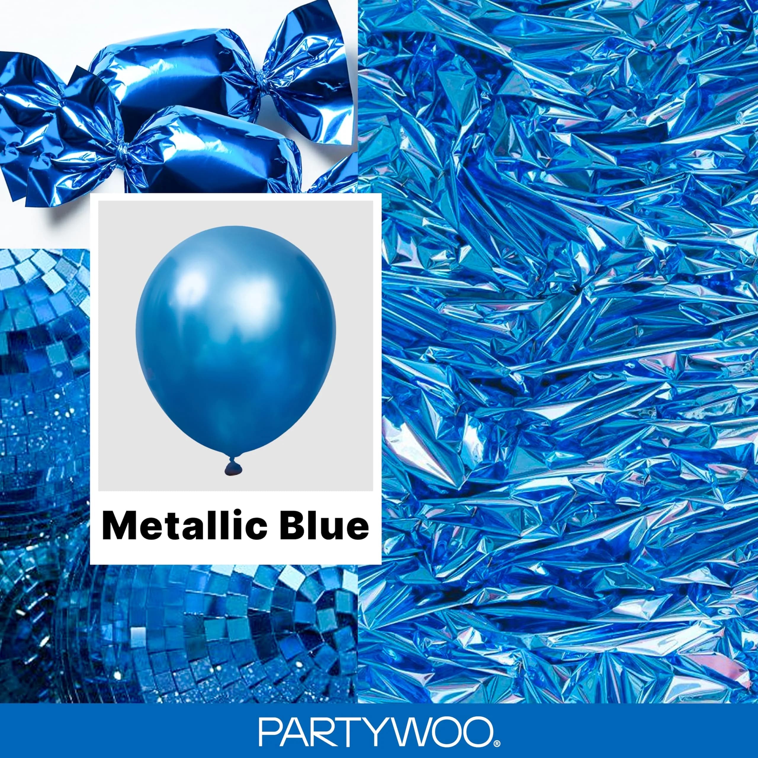 PartyWoo Metallic Blue Balloons 100pcs Chrome Blue Color Assorted Sizes | Thick Durable Latex for Parties - view 2