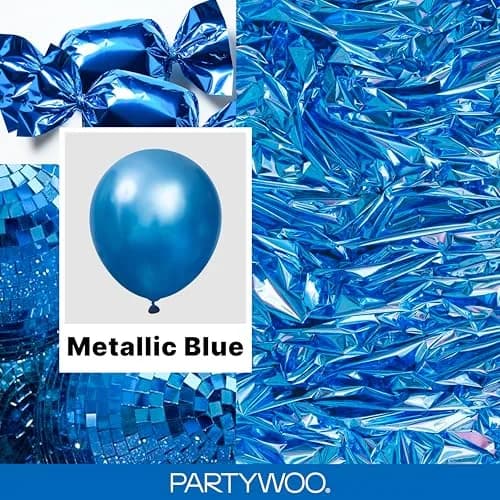 PartyWoo Metallic Blue Balloons 100pcs Chrome Blue Color Assorted Sizes | Thick Durable Latex for Parties thumbnail 2