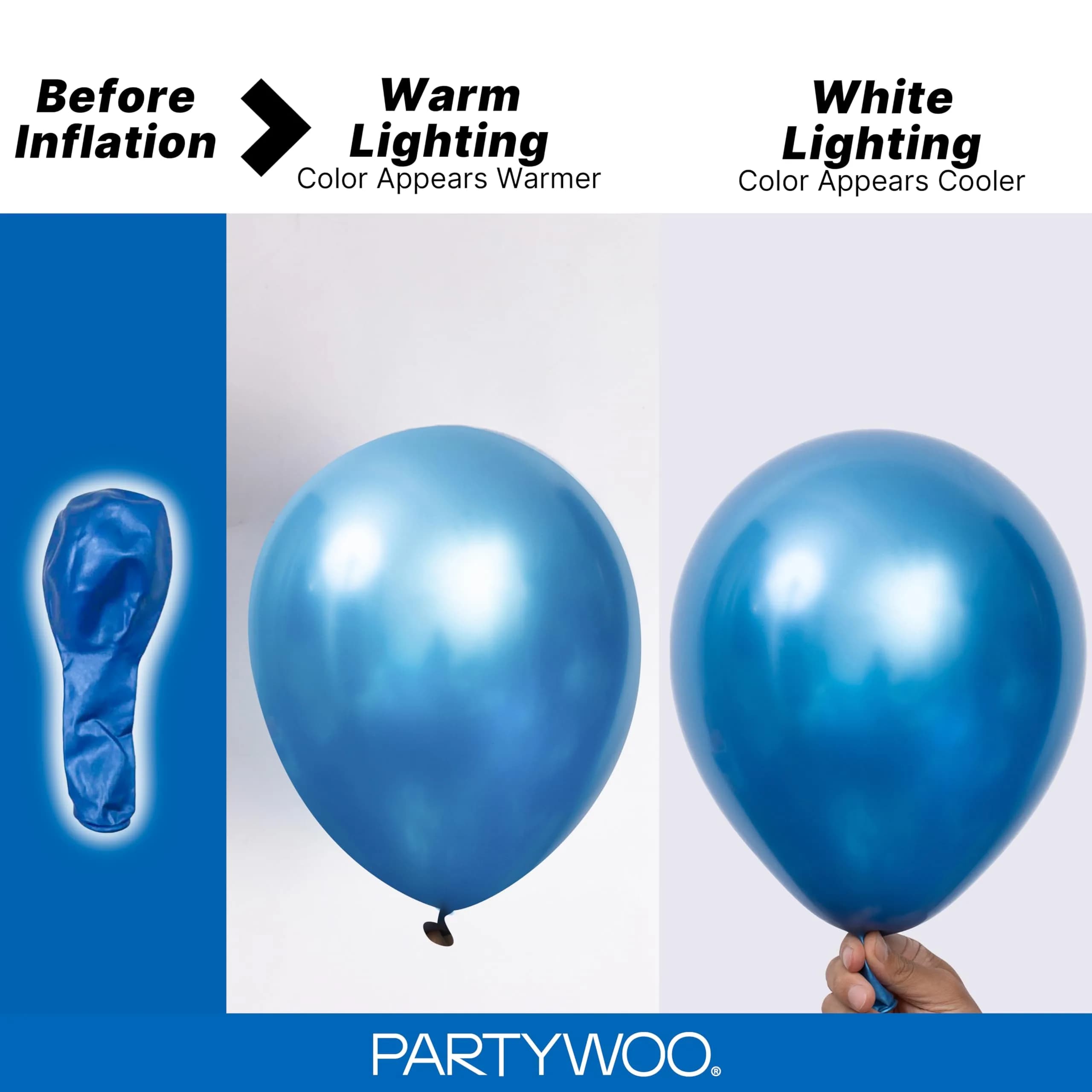 PartyWoo Metallic Blue Balloons 100pcs Chrome Blue Color Assorted Sizes | Thick Durable Latex for Parties - view 3
