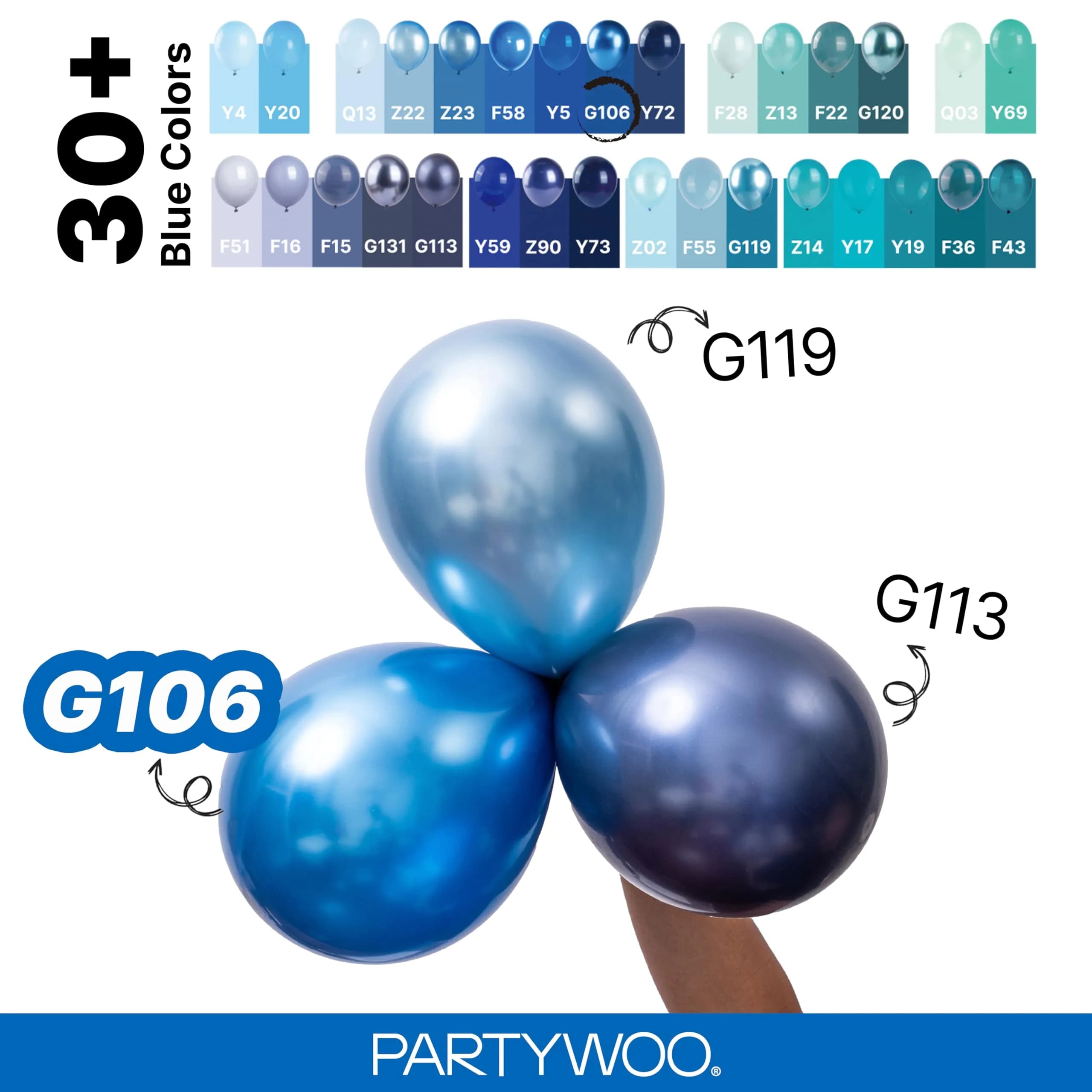 PartyWoo Metallic Blue Balloons 100pcs Chrome Blue Color Assorted Sizes | Thick Durable Latex for Parties - view 4