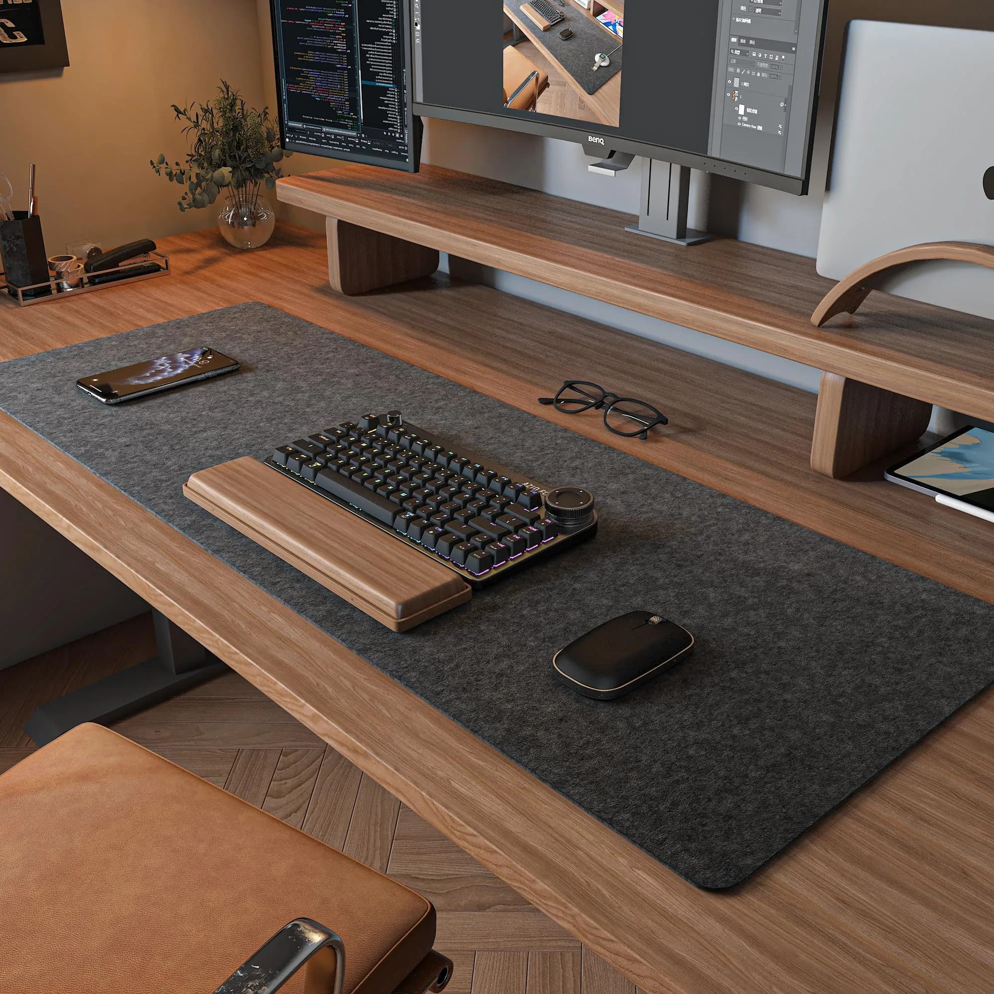 DAWNTREES Felt Desk Mat, Computer Mat for Desk, Dark Gray 91cm x 30cm (36x12Inches) | Non-Slip, Water Absorbing, Desk Protection - main product image