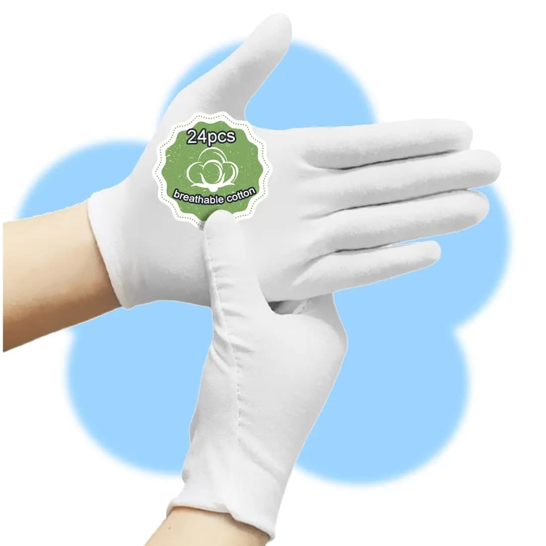 PANGTIKU Moisturizing White Cotton Gloves for Dry Hands | Reusable, Soft & Stretchable (24 pcs)