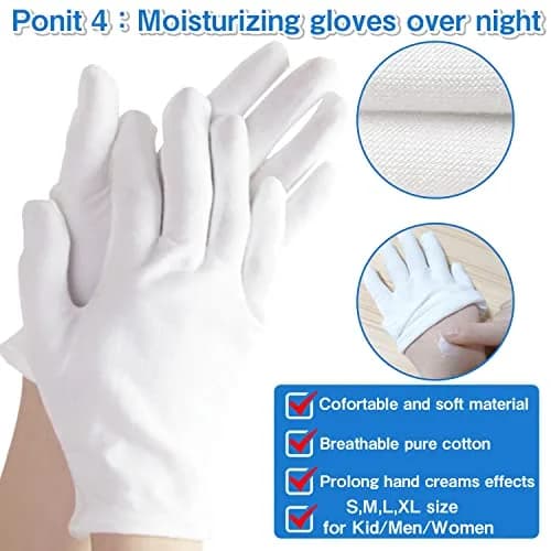 PANGTIKU Moisturizing White Cotton Gloves for Dry Hands | Reusable, Soft & Stretchable (24 pcs) thumbnail 5
