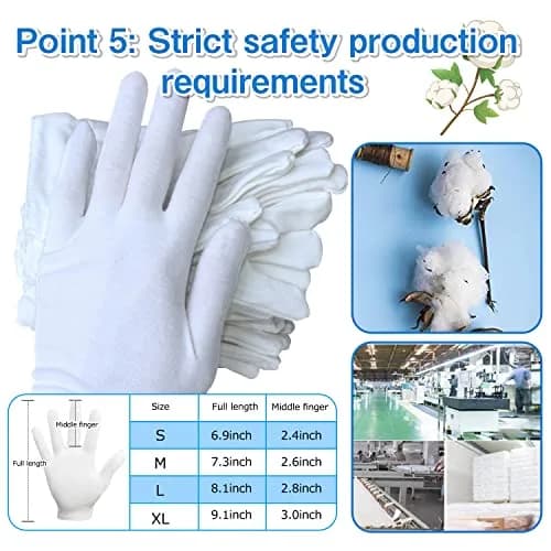 PANGTIKU Moisturizing White Cotton Gloves for Dry Hands | Reusable, Soft & Stretchable (24 pcs) thumbnail 6