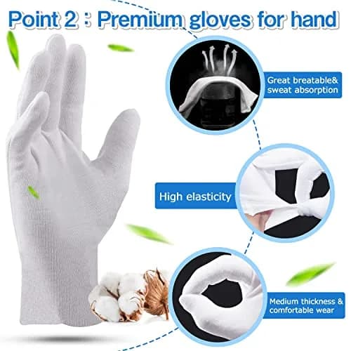 PANGTIKU Moisturizing White Cotton Gloves for Dry Hands | Reusable, Soft & Stretchable (24 pcs) thumbnail 3