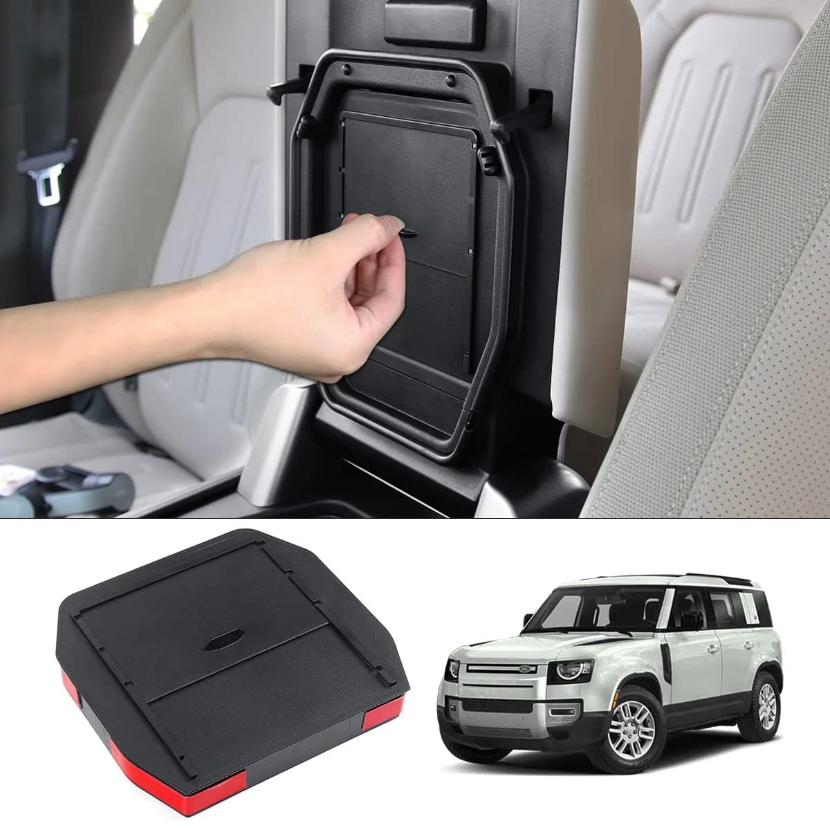 Karltys Center Console Organizer Tray for Land Rover Defender Accessories 90 110 130 2020-2025 2026 | Durable ABS Middle Console Storage Box with Non-Slip Mat — Armrest Hidden Organizer