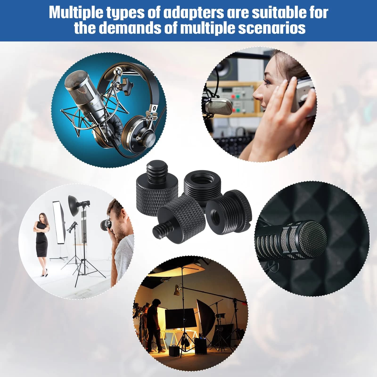 Moxweyeni Black 8 Pcs Mic Stand Adapter Set | 5/8" to 3/8" & 1/4" Thread Converters - view 4