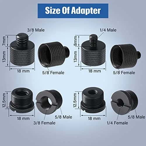 Moxweyeni Black Microphone Stand Adapter Set | 8 Pieces, 4 Styles thumbnail 2