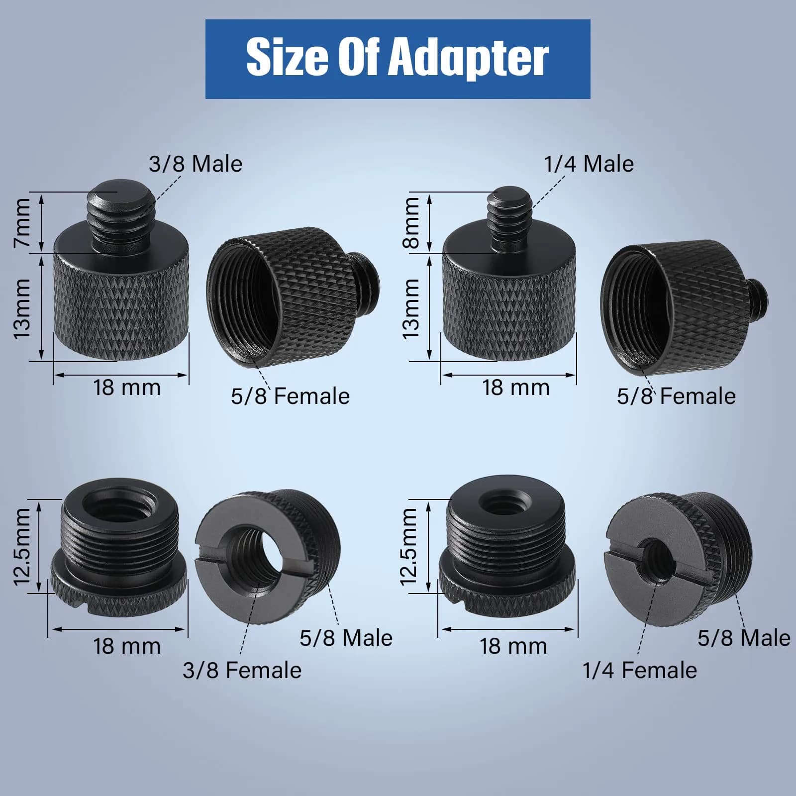 Moxweyeni Black 8 Pcs Mic Stand Adapter Set | 5/8" to 3/8" & 1/4" Thread Converters - view 2