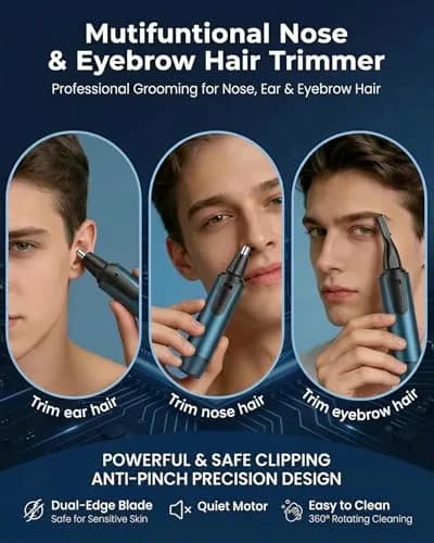 AREYZIN Nose Trimmer 2022 Professional Ear & Nose Hair Trimmer | Painless, IPX7 Waterproof, Dual Edge Blades thumbnail 5