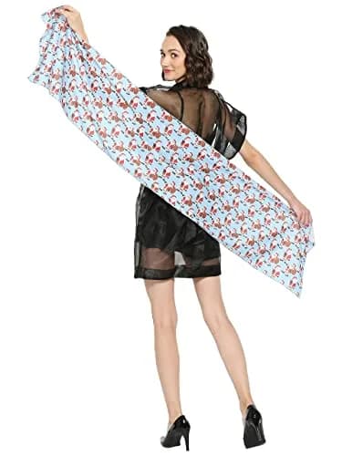 DUPATTA BAZAAR Women's Blue Printed Satin Christmas Holiday Scarf 35cm (14in) x 152cm (60in) | Festive Accessory thumbnail 4