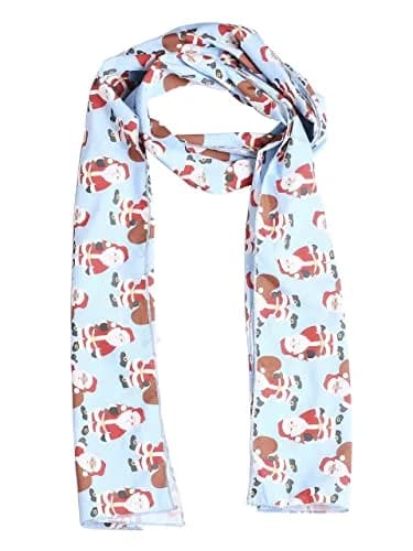 DUPATTA BAZAAR Women's Blue Printed Satin Christmas Holiday Scarf 35cm (14in) x 152cm (60in) | Festive Accessory thumbnail 9