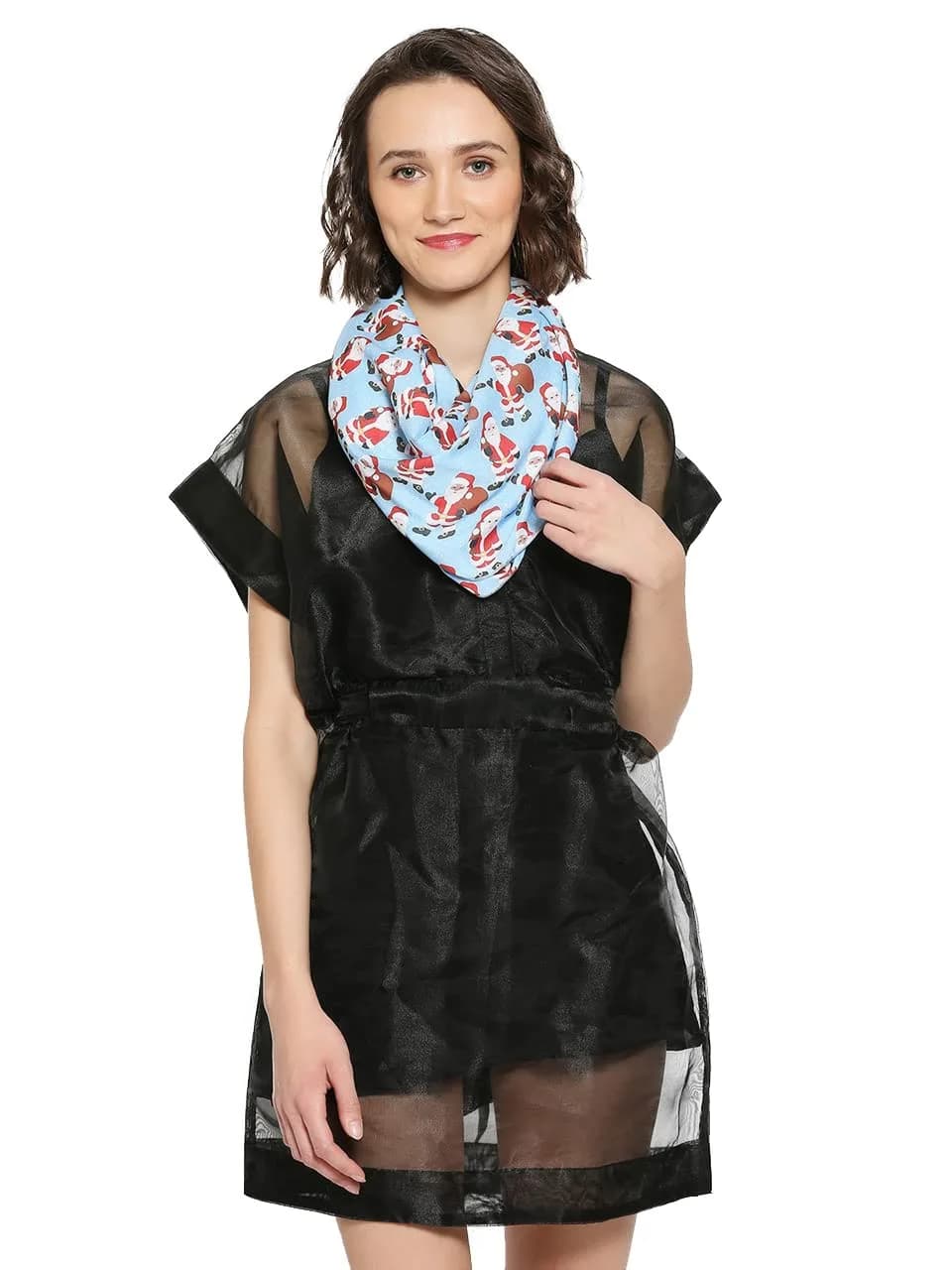 DUPATTA BAZAAR Women's Blue Printed Satin Christmas Holiday Scarf 35cm (14in) x 152cm (60in) | Festive Accessory - view 3