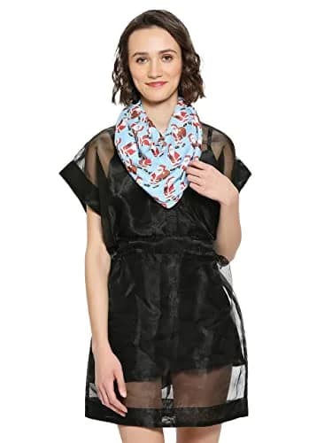 DUPATTA BAZAAR Women's Blue Printed Satin Christmas Holiday Scarf 35cm (14in) x 152cm (60in) | Festive Accessory thumbnail 3