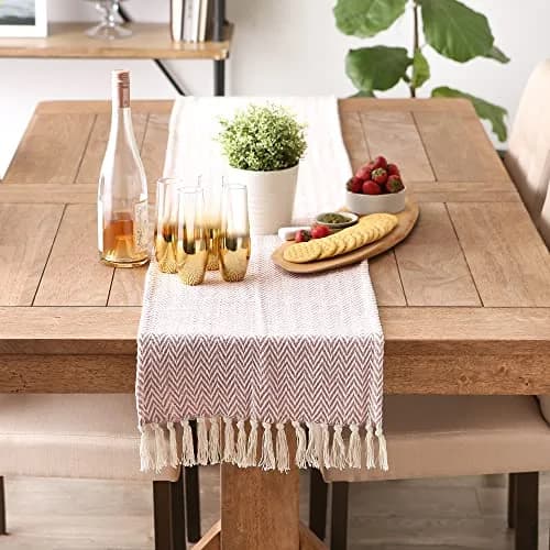 DII Woven Basic Tabletop Collection Chevron Table Runner, 15x72, Pale Mauve | Casual & Durable Cotton thumbnail 2