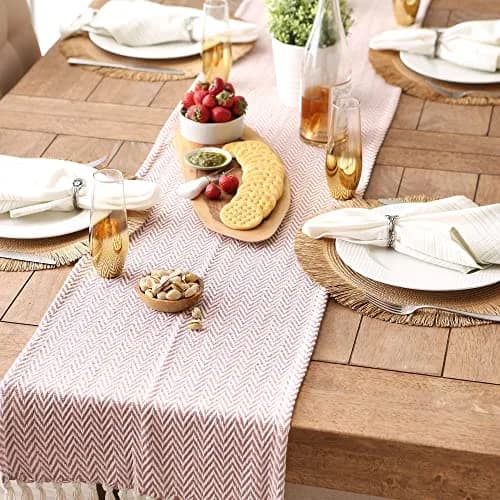 DII Woven Basic Tabletop Collection Chevron Table Runner, 15x72, Pale Mauve | Casual & Durable Cotton thumbnail 3