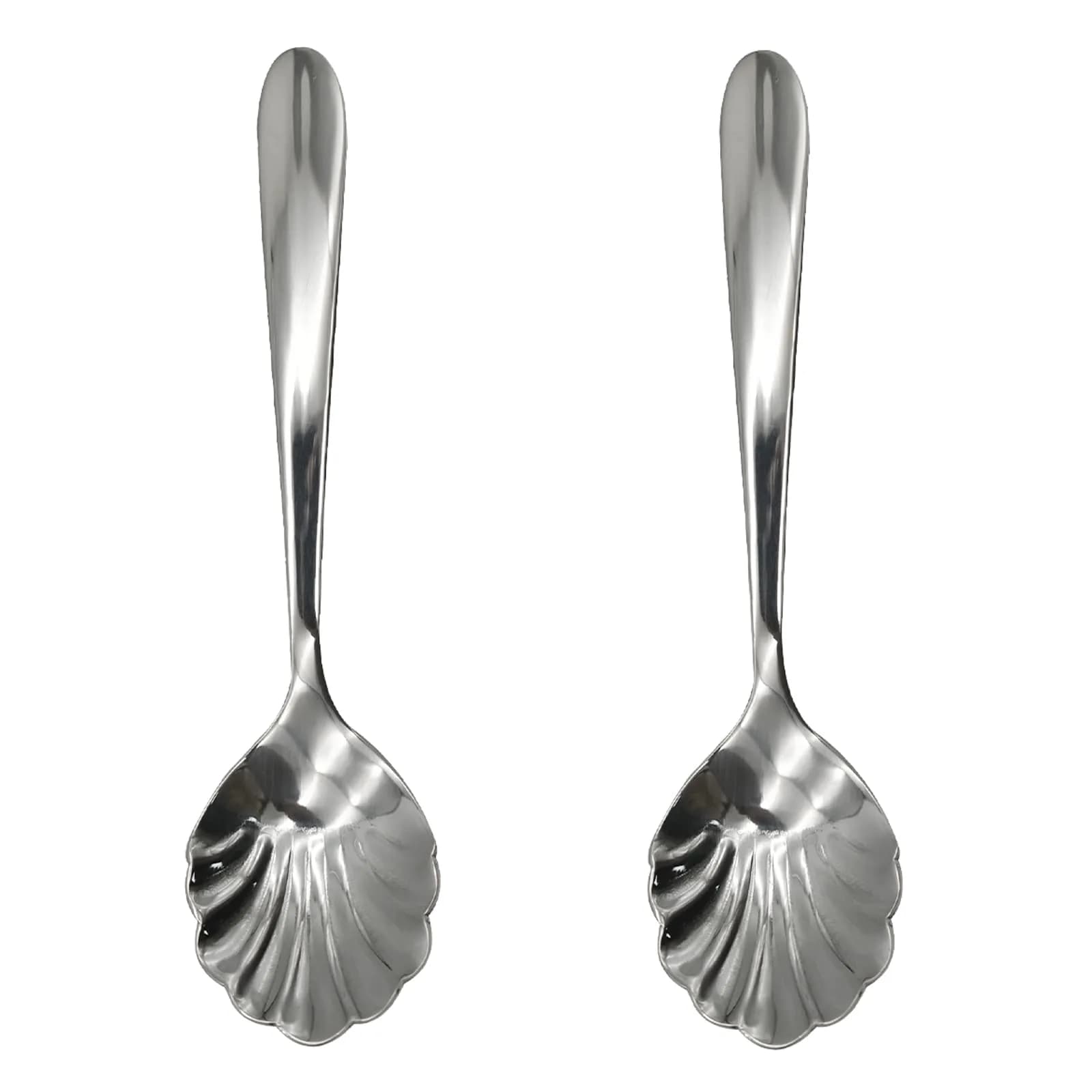 Pinenjoy 2Pcs 4.96in Shell Spoons 18/10(304) Stainless Steel Sugar Spoon | Elegant Shell Design, Mirror Polished, Durable & Safe for Daily Use — Silver