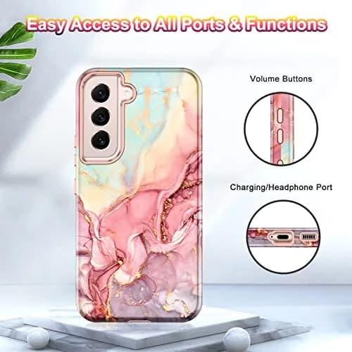 Btscase Rose Gold Marble Pattern Case for Samsung Galaxy S22 5G 6.1 Inch | Triple-Layer Shockproof Protection thumbnail 9