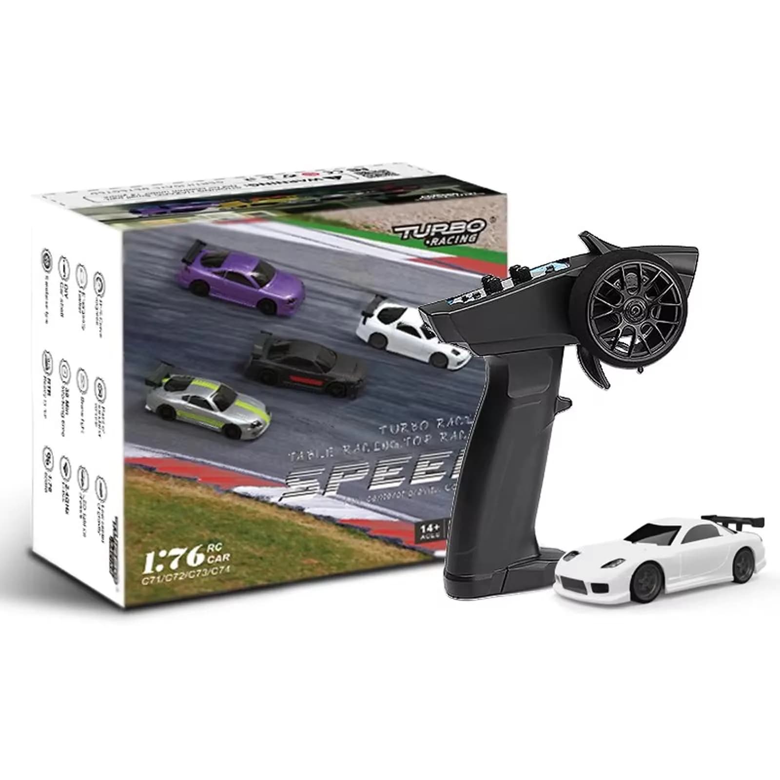 havcybin 1:76 Turbo Racing Scale RC Sport Car | Mini Model with Proportional RTR Kit (C71white) - main product image