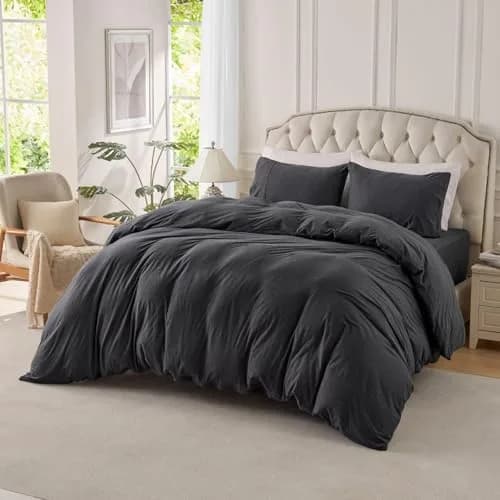 PURE ERA Jersey Knit Duvet Cover Set Heather Charcoal Grey California King | Ultra Soft Cotton Jersey Bedding thumbnail 1