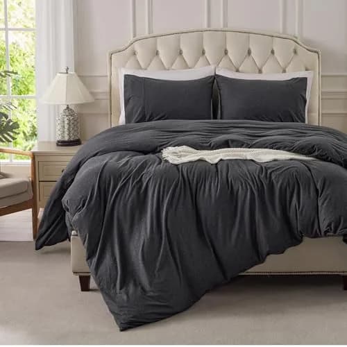 PURE ERA Jersey Knit Duvet Cover Set Heather Charcoal Grey California King | Ultra Soft Cotton Jersey Bedding thumbnail 2