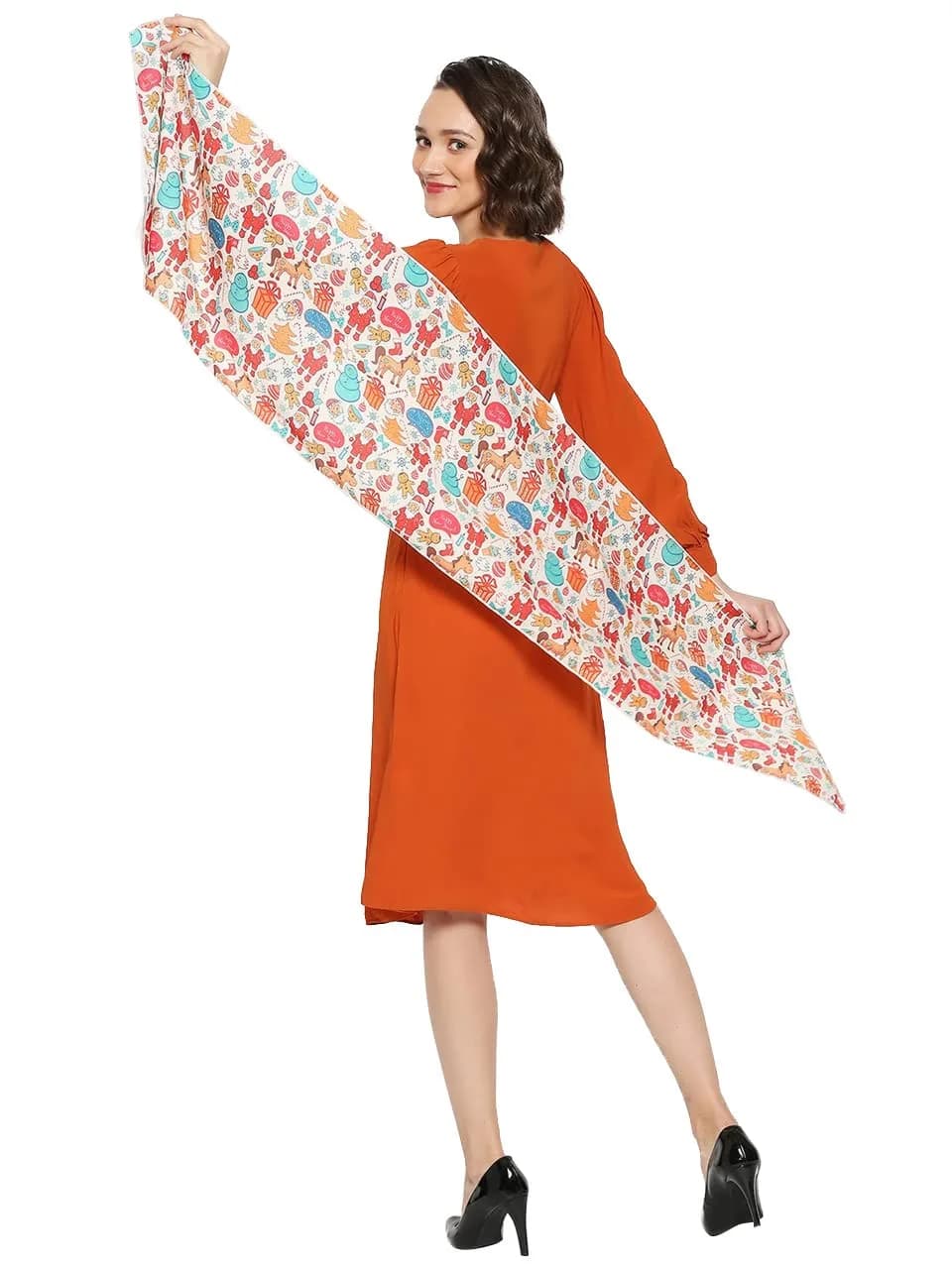 DUPATTA BAZAAR Women's Printed Satin Christmas Holiday Scarf 35cm (14in) x 152cm (60in) | Festive Accessory - view 3