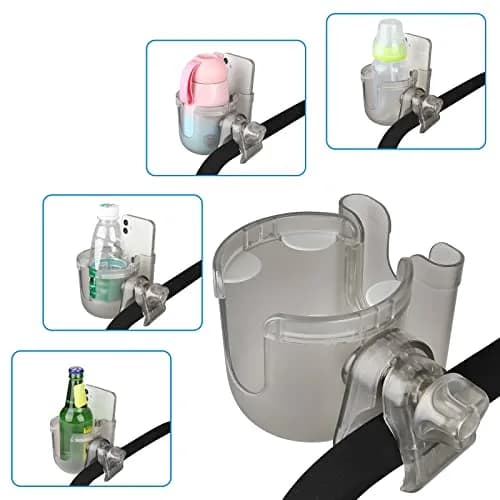 Accmor Universal Stroller Cup Holder with Phone Holder & Organizer, Transparent Grey | Fits Most Strollers, Bikes, Wheelchairs, Walkers (1-Pack) thumbnail 8
