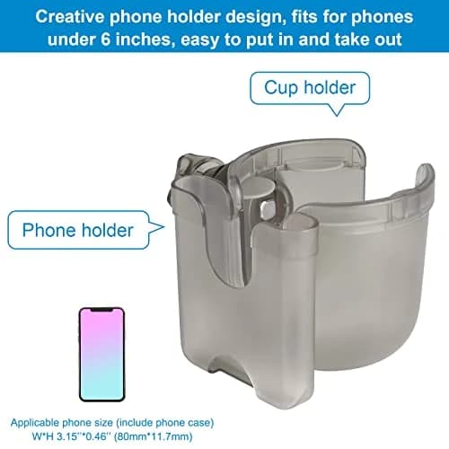 Accmor Universal Stroller Cup Holder with Phone Holder & Organizer, Transparent Grey | Fits Most Strollers, Bikes, Wheelchairs, Walkers (1-Pack) thumbnail 3