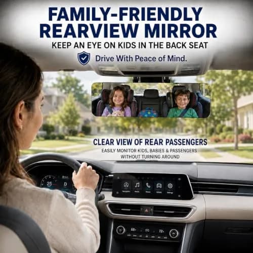 SkycropHD Wide Angle Panoramic Car Rearview Mirror, 12'' | Frameless, Convex, White thumbnail 4