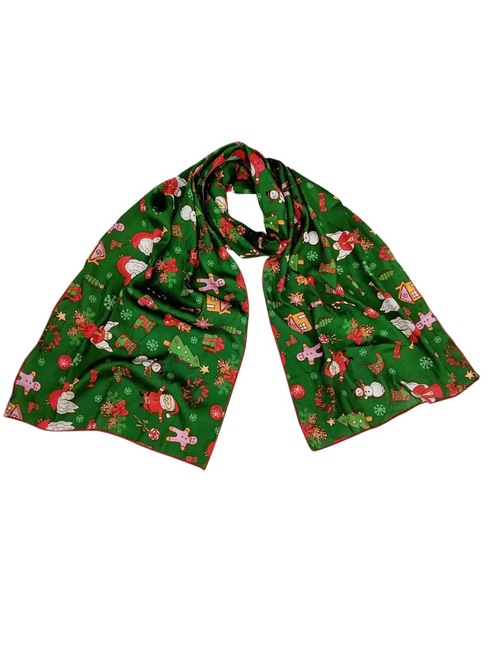 DUPATTA BAZAAR Women's Printed Green Satin Christmas Holiday Scarf 35cm (14in) x 152cm (60in) | Festive Holiday Accessory - view 5