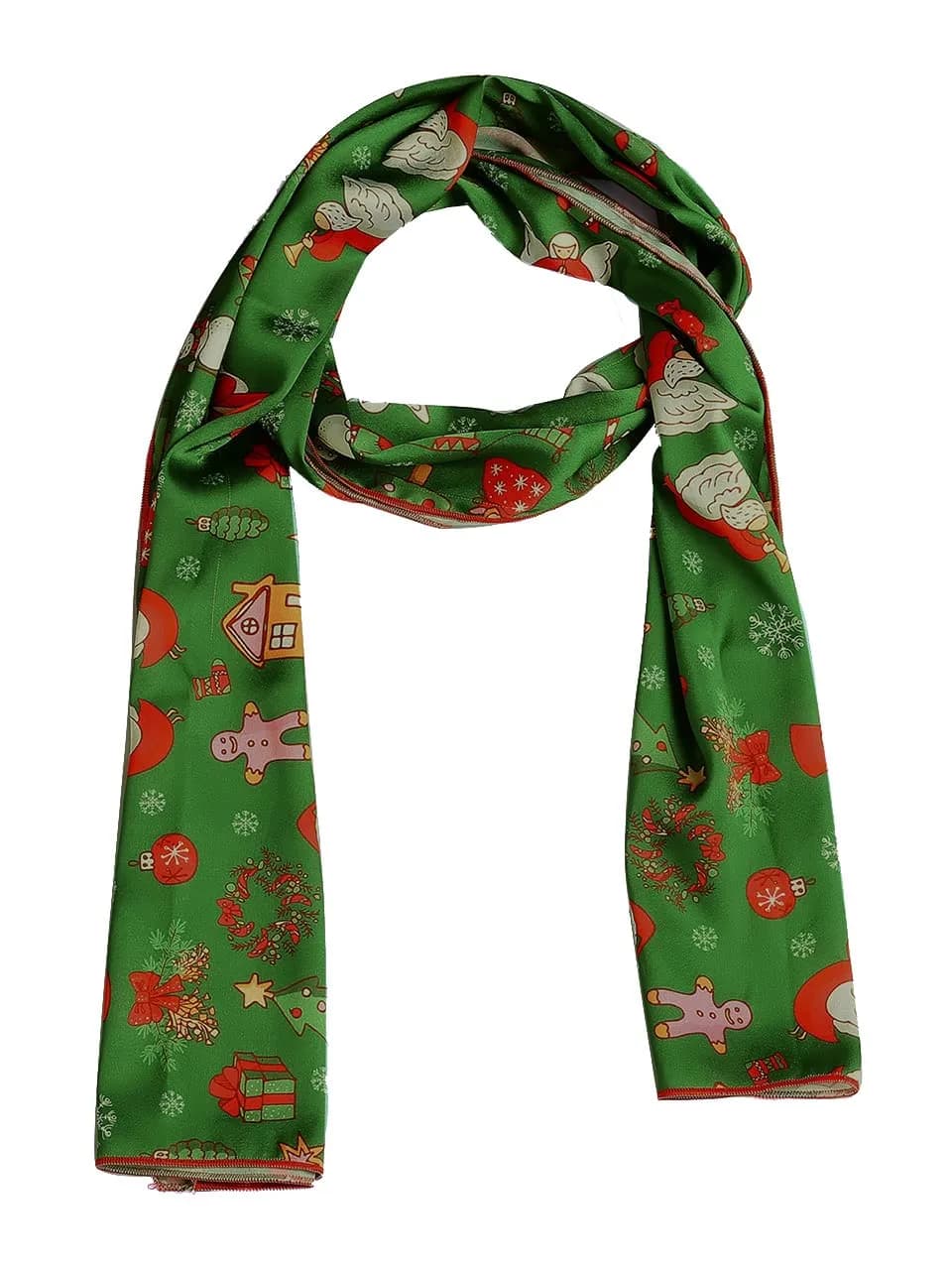 DUPATTA BAZAAR Women's Printed Green Satin Christmas Holiday Scarf 35cm (14in) x 152cm (60in) | Festive Holiday Accessory - view 6