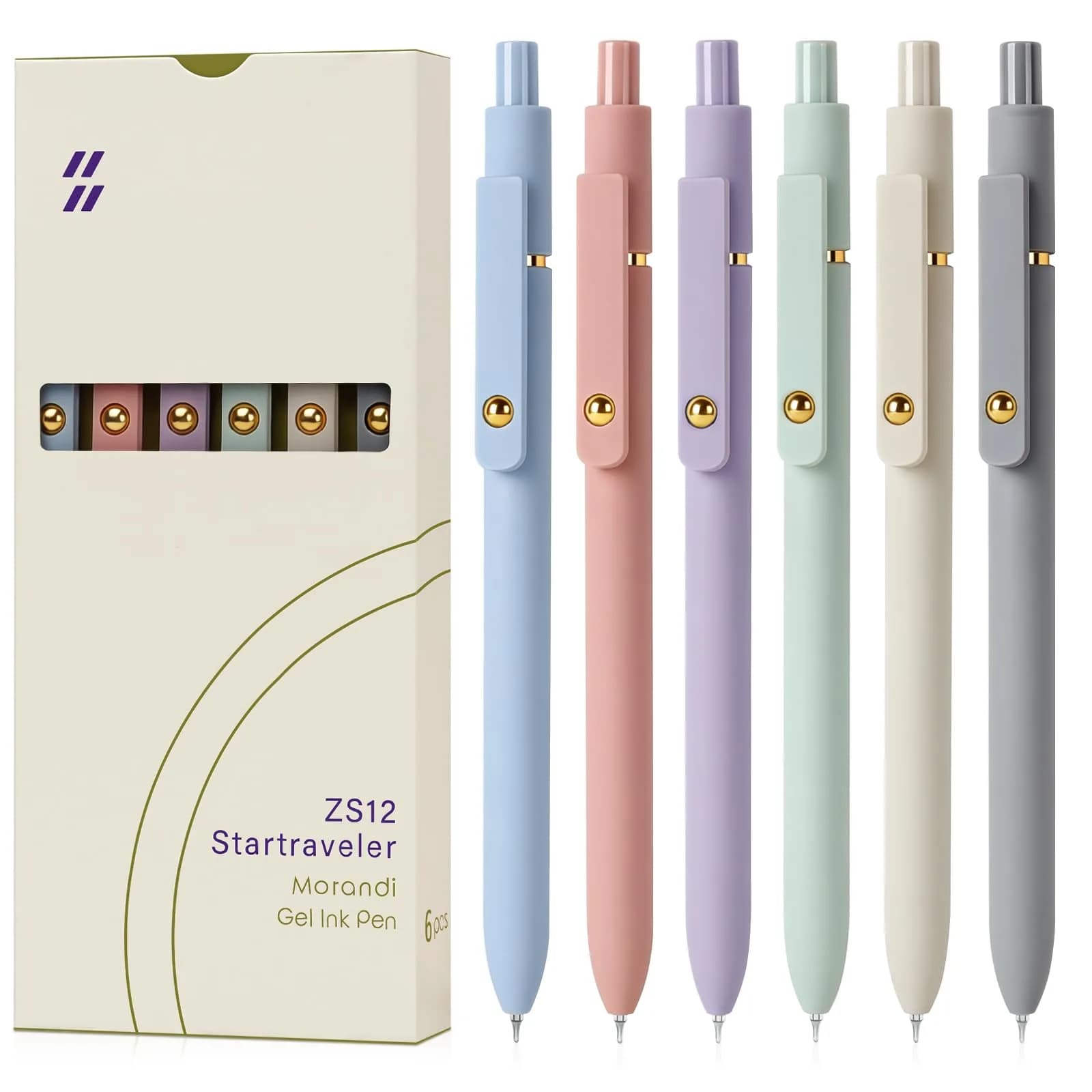 FIOVER Gel Pens 6pcs 0.7mm Fine Point Black Ink Quick Dry Pens | Smooth Writing for Students & Office — Morandi