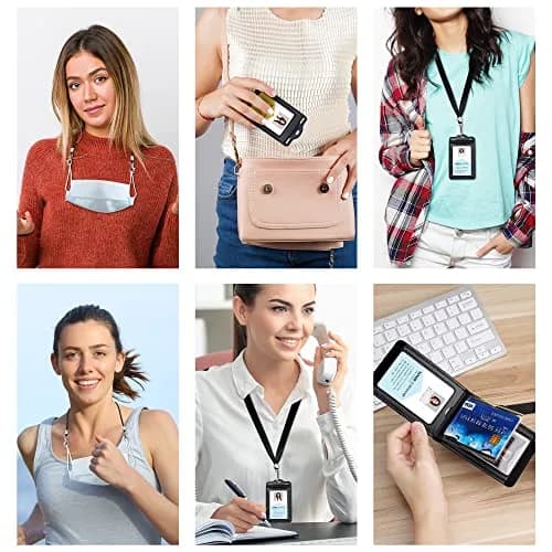 Ouessila Leather Badge Holder with Lanyard, Holds 6+ Cards, Black | Heavy Duty ID Card Holder for Professionals thumbnail 6