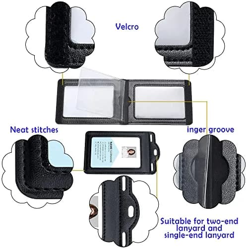 Ouessila Leather Badge Holder with Lanyard, Holds 6+ Cards, Black | Heavy Duty ID Card Holder for Professionals thumbnail 2